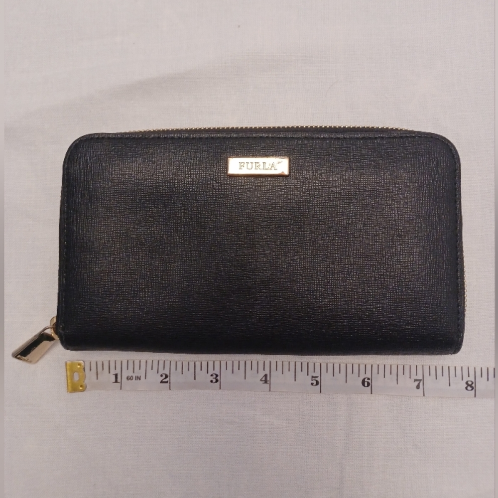 Furla Black Saffiano Zip Wallet with Gold Accents - Picture 5 of 6